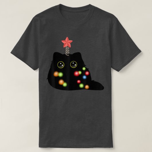 ふわふわのクリスマスブラックキャットサンタハットクリスマスライト23 Tシャツ (デザイン正面)