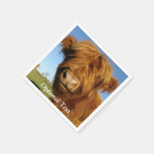 ふわふわのスコティッシュハイランドカウブルースカイ スタンダードカクテルナプキン (角)