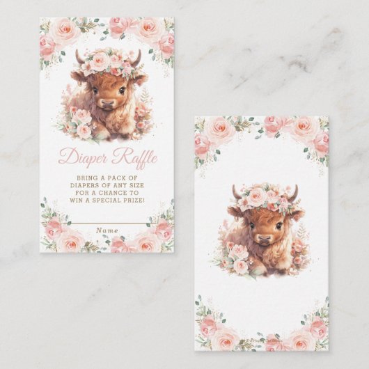 ふわふわのハイランドカウピンクフローラベビーおむつラッフル エンクロージャーカード (正面/裏面)