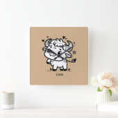 ふわふわのバッファローベビー-かわいいズファームアニマル スクエア壁時計 (ホーム)