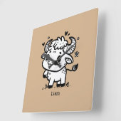 ふわふわのバッファローベビー-かわいいズファームアニマル スクエア壁時計 (傾斜)