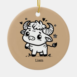 ふわふわのバッファローベビー-かわいいズファームアニマル セラミックオーナメント