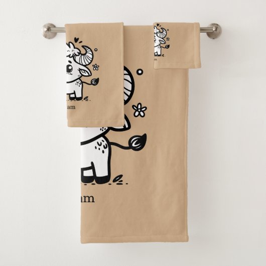 ふわふわのバッファローベビー-かわいいズファームアニマル バスタオルセット (インサイチュ)