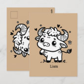 ふわふわのバッファローベビー-かわいいズファームアニマル ポストカード (正面/裏面)