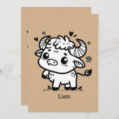 ふわふわのバッファローベビー-かわいいズファームアニマル 招待状 (正面/裏面)