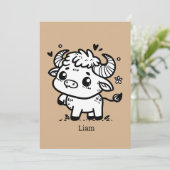 ふわふわのバッファローベビー-かわいいズファームアニマル 招待状 (スタンド正面)