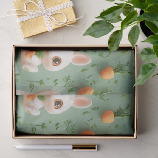 ふわふわのバンニとニンジン3Dシームレスパターン 薄葉紙 (ギフト)