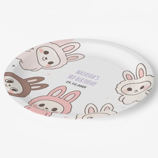 ふわふわのパステル醜い可愛い人形誕生日 ペーパープレート (アングル)