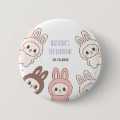 ふわふわのパステル醜い可愛い人形誕生日 缶バッジ (正面)