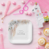 ふわふわのパンパス草と白いラン 結婚前お披露目パーティー ペーパープレート (パーティー)