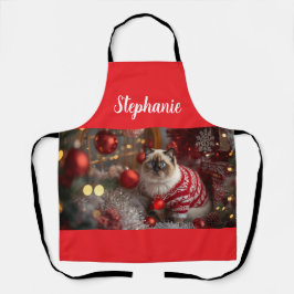 ふわふわのビルマン+猫+クリスマス+グッズ エプロン