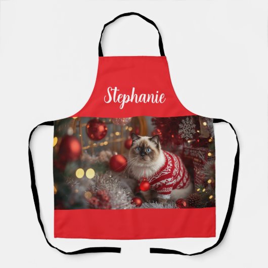 ふわふわのビルマン+猫+クリスマス+グッズ エプロン (正面)