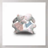 ふわふわのピンクとブルーのウサギが二つ入ったポスター ポスター (正面)