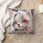 ふわふわのピンクと白い子犬 クッション (ブランケット)