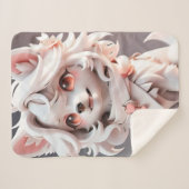 ふわふわのピンクと白い子犬 シェルパブランケット (正面(横))