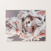 ふわふわのピンクと白い子犬 ジグソーパズル (横)