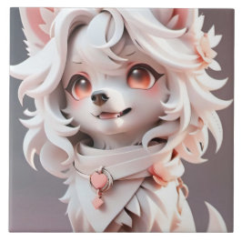 ふわふわのピンクと白い子犬 タイル