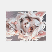 ふわふわのピンクと白い子犬 フリースブランケット (正面(横))