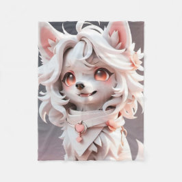 ふわふわのピンクと白い子犬 フリースブランケット