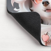 ふわふわのピンクと白い子犬 マウスパッド (コーナー)