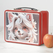 ふわふわのピンクと白い子犬 メタルランチボックス (インサイチュ)