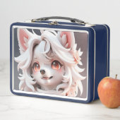 ふわふわのピンクと白い子犬 メタルランチボックス (インサイチュ)