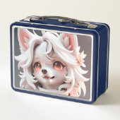 ふわふわのピンクと白い子犬 メタルランチボックス (裏面)