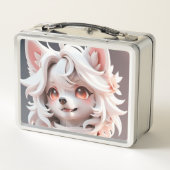 ふわふわのピンクと白い子犬 メタルランチボックス (裏面)