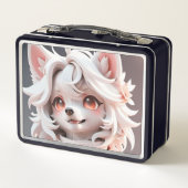 ふわふわのピンクと白い子犬 メタルランチボックス (裏面)