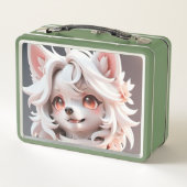 ふわふわのピンクと白い子犬 メタルランチボックス (裏面)