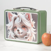 ふわふわのピンクと白い子犬 メタルランチボックス (インサイチュ)