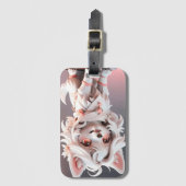 ふわふわのピンクと白い子犬 ラゲッジタグ (正面縦)
