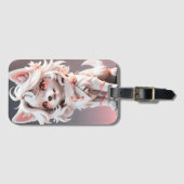 ふわふわのピンクと白い子犬 ラゲッジタグ (正面横)