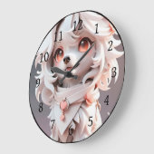 ふわふわのピンクと白い子犬 ラージ壁時計 (傾斜)
