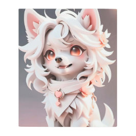 ふわふわのピンクと白の子犬の壁アートメタルプリント メタルプリント