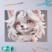 ふわふわのピンクと白の子犬の誕生日ギフトラップ 薄葉紙 (クラフト)