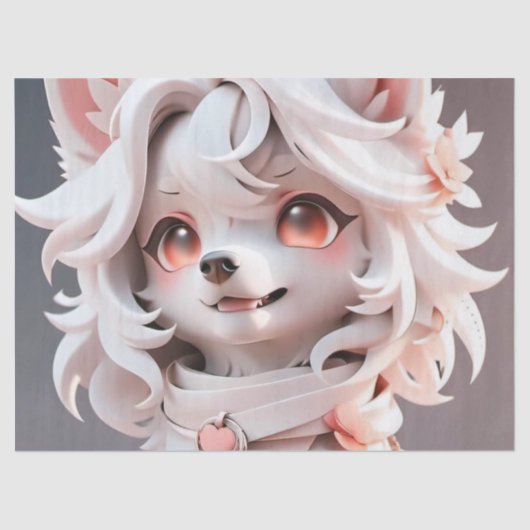 ふわふわのピンクと白の子犬の誕生日ギフトラップ 薄葉紙 (正面)