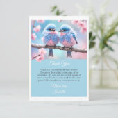 ふわふわのブルーバードとさくらんぼの花の赤ちゃんシャワー サンキューカード (スタンド正面)