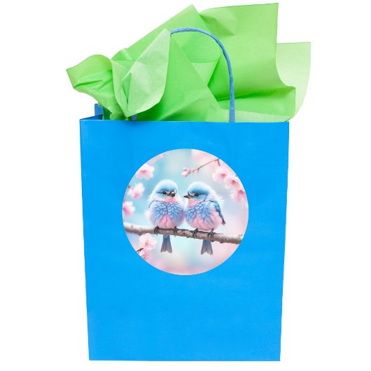 ふわふわのブルーバードとさくらんぼの花の赤ちゃんシャワー ラウンドシール