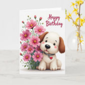 ふわふわのプードルの誕生日カード カード (黄色い花)
