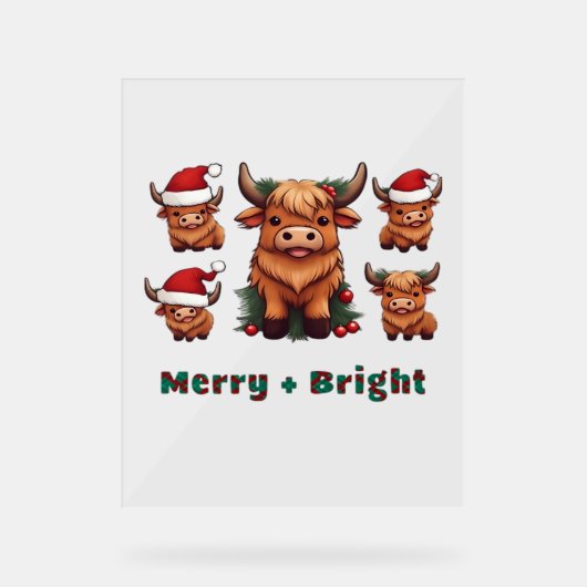 ふわふわのベビーハイランド牛ドリンクコーヒーオーバーサイズT- アクリルサイン (正面)