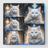 ふわふわのペルシャ猫のコラージュ スクエア壁時計 (正面)
