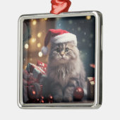 ふわふわのホリデークリスマスグレー虎猫子猫 メタルオーナメント (左)