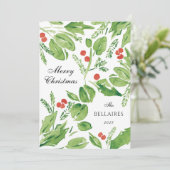 ふわふわのホリーデイ グリーンとレッドの水彩写真 シーズンカード (スタンド正面)