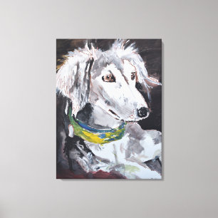 ふわふわのホワイトテリア犬の肖像画 キャンバスプリント