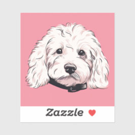 ふわふわのホワイトマルティポドッグ顔スクエア シール