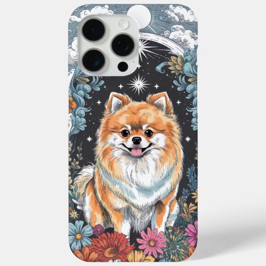 ふわふわのポメラニア犬に囲まれたカラフルフローラ Case-Mate iPhoneケース (裏面)