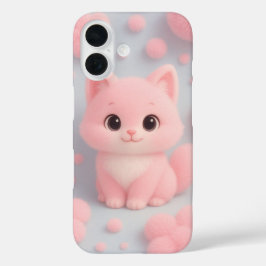ふわふわのポンポンで愛らしいピンクの子猫 iPhone 16ケース