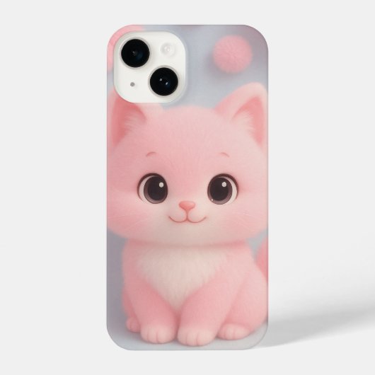 ふわふわのポンポンで愛らしいピンクの子猫 iPhoneケース (裏面)