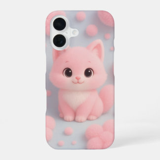 ふわふわのポンポンで愛らしいピンクの子猫 iPhone 16ケース